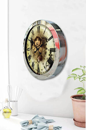 Hediyelik 36 Cm Krom Metal Bebek Duvar Saati
