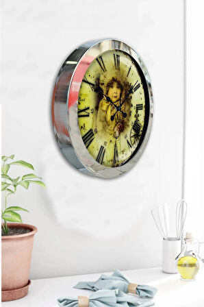 Hediyelik 36 Cm Krom Metal Bebek Duvar Saati