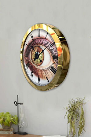 Hediyelik 36 Cm Gold Metal Göz Duvar Saati