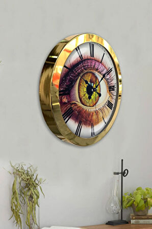 Hediyelik 36 Cm Gold Metal Göz Duvar Saati