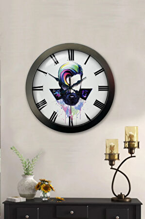 Hediyelik 36 Cm Siyah Metal Kuaför Duvar Saati