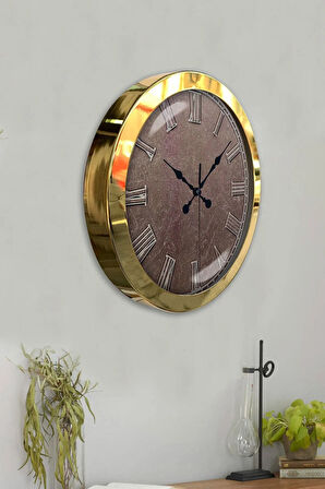 Hediyelik 36 Cm Gold Metal Klas Duvar Saati