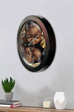 Hediyelik 36 Cm Siyah Metal Afrikalı Çocuk Duvar Saati