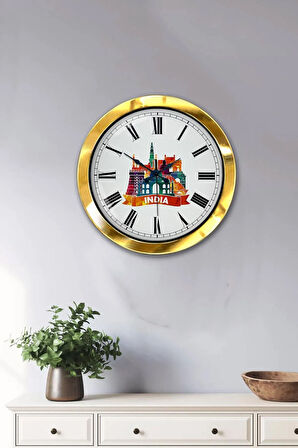Hediyelik 36 Cm Gold Metal India Temalı Duvar Saati