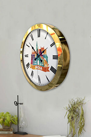 Hediyelik 36 Cm Gold Metal India Temalı Duvar Saati