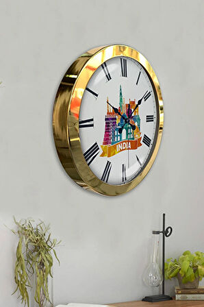 Hediyelik 36 Cm Gold Metal India Temalı Duvar Saati