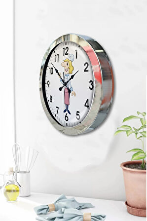 Hediyelik 36 Cm Krom Metal Mutfak Duvar Saati