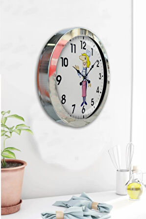 Hediyelik 36 Cm Krom Metal Mutfak Duvar Saati