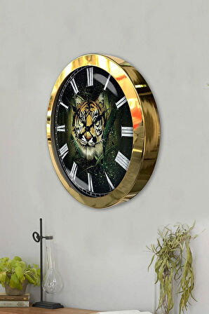 Hediyelik 36 Cm Gold Metal Hayvanlar Alemi Duvar Saati