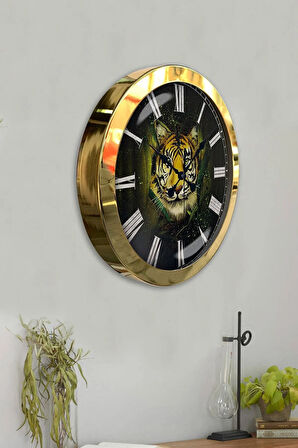Hediyelik 36 Cm Gold Metal Hayvanlar Alemi Duvar Saati