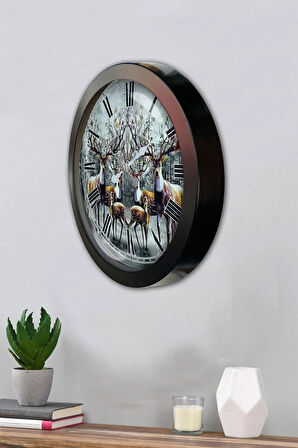 Hediyelik 36 Cm Siyah Metal Geyik Duvar Saati