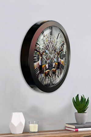 Hediyelik 36 Cm Siyah Metal Geyik Duvar Saati