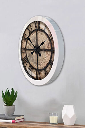 Hediyelik 36 Cm Beyaz Metal Antique Duvar Saati