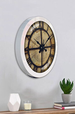 Hediyelik 36 Cm Beyaz Metal Antique Duvar Saati