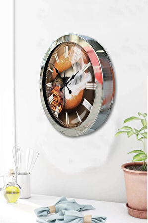 Hediyelik 36 Cm Krom Metal Tiryaki Duvar Saati