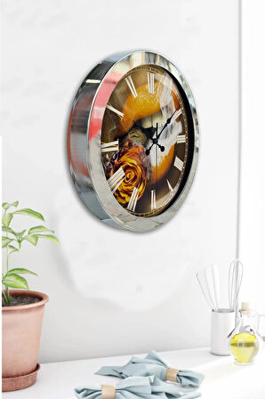 Hediyelik 36 Cm Krom Metal Tiryaki Duvar Saati