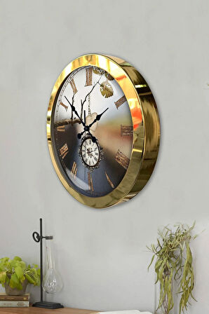 Hediyelik 36 Cm Gold Metal Köstek Duvar Saati