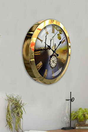 Hediyelik 36 Cm Gold Metal Köstek Duvar Saati