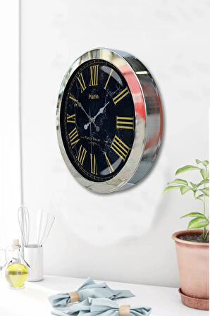 Hediyelik 36 Cm Krom Metal Sarı Roma Rakamlı Duvar Saati