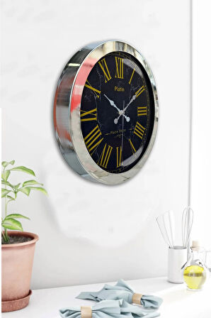 Hediyelik 36 Cm Krom Metal Sarı Roma Rakamlı Duvar Saati