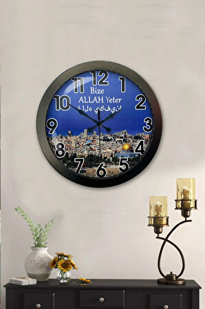 Hediyelik 36 Cm Siyah Metal Kudüs Duvar Saati