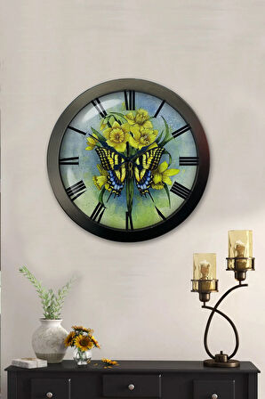 Hediyelik 36 Cm Siyah Metal Kelebek Duvar Saati