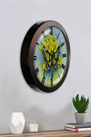 Hediyelik 36 Cm Siyah Metal Kelebek Duvar Saati
