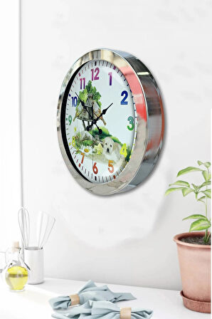Hediyelik 36 Cm Krom Metal Doğal Yaşam Duvar Saati