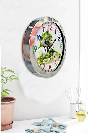Hediyelik 36 Cm Krom Metal Doğal Yaşam Duvar Saati