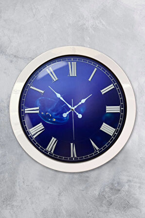 Hediyelik 36 Cm Beyaz Metal Sonsuz Mavilik Duvar Saati