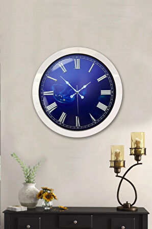 Hediyelik 36 Cm Beyaz Metal Sonsuz Mavilik Duvar Saati