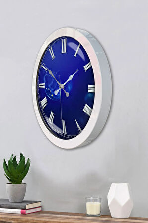 Hediyelik 36 Cm Beyaz Metal Sonsuz Mavilik Duvar Saati