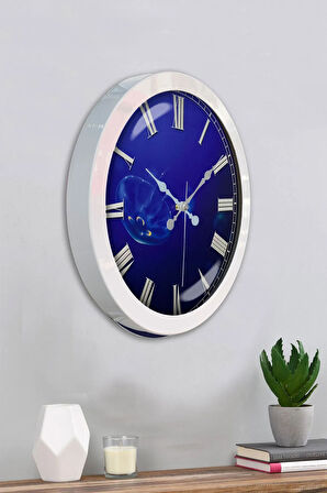 Hediyelik 36 Cm Beyaz Metal Sonsuz Mavilik Duvar Saati
