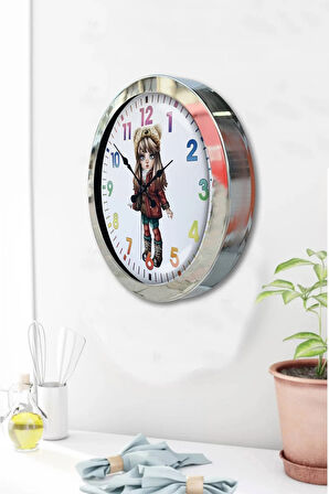 Hediyelik 36 Cm Krom Metal Genç Kız Duvar Saati