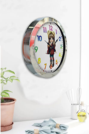 Hediyelik 36 Cm Krom Metal Genç Kız Duvar Saati