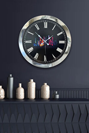 Hediyelik 36 Cm Krom Metal Gökdelenler Duvar Saati