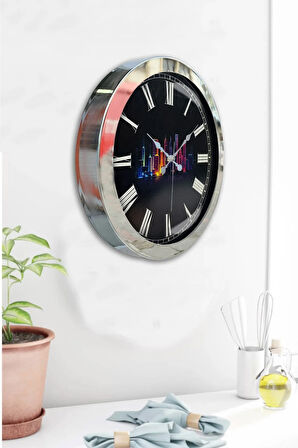 Hediyelik 36 Cm Krom Metal Gökdelenler Duvar Saati