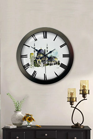 Hediyelik 36 Cm Siyah Metal Cami Temalı Duvar Saati