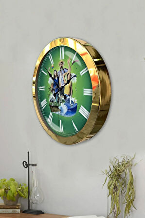 Hediyelik 36 Cm Gold Metal Tatil Duvar Saati