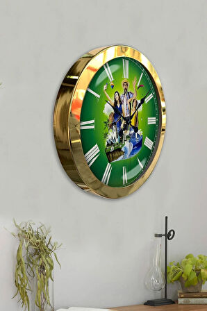Hediyelik 36 Cm Gold Metal Tatil Duvar Saati