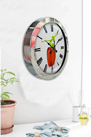 Hediyelik 36 Cm Krom Metal Kitchen Duvar Saati