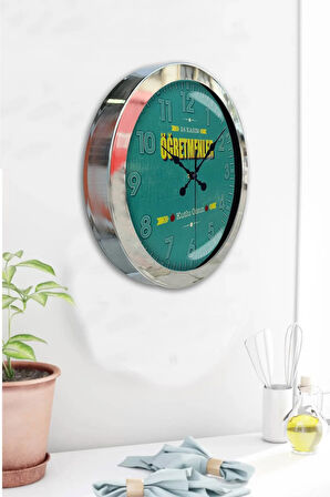 Hediyelik 36 Cm Krom Metal Öğretmenler Günü Duvar Saati