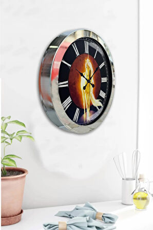 Hediyelik 36 Cm Krom Metal Horse Duvar Saati