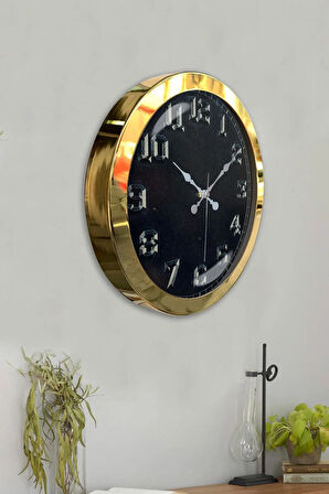 Hediyelik 36 Cm Gold Metal Vintage Duvar Saati