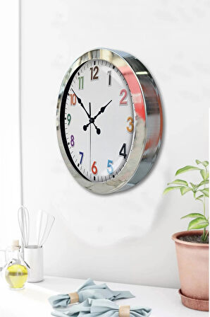 Hediyelik 36 Cm Krom Metal Renkli Sayı Duvar Saati