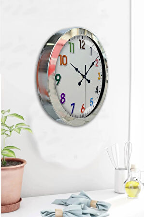 Hediyelik 36 Cm Krom Metal Renkli Sayı Duvar Saati