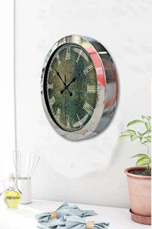 Hediyelik 36 Cm Krom Metal Eskitme Duvar Saati