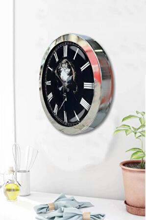 Hediyelik 36 Cm Krom Metal Doğa Duvar Saati