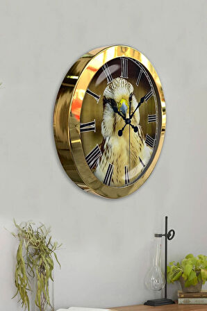 Hediyelik 36 Cm Gold Metal Kartal Duvar Saati