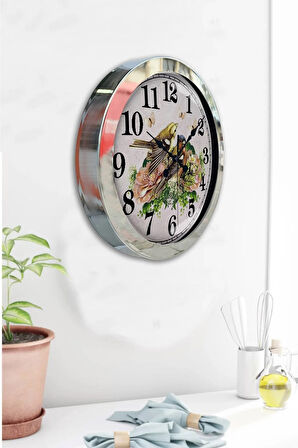 Hediyelik 36 Cm Krom Metal Birds Duvar Saati